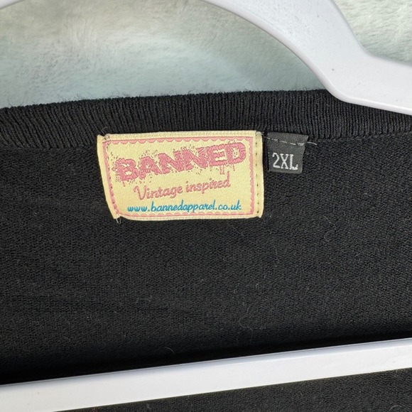 Banned Apparel Sugar Skull Cardigan Black Red Button Rockabilly Sweater 2XL - Picture 5 of 5